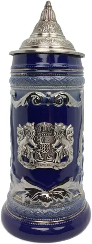 Miniatura 6 de OktoberfestHaus - Taza de cerveza con escudo de armas del Bayern alemán, escudo de armas con emblema de metal en color negro carbón con tapa