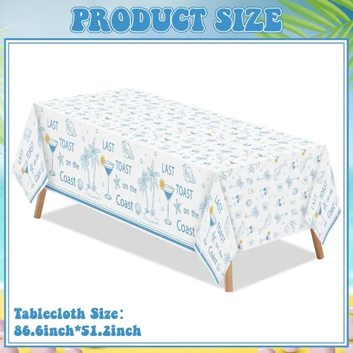 Miniatura 2 de K1tpde Mantel de plástico desechable para despedida de soltera de 3 piezas con temática costera, diseño de copa de vino azul, diseño de estrella