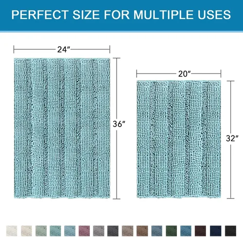 Miniatura 33 de H.VERSAILTEX Alfombras de baño para cuarto de baño, antideslizantes, tapetes de baño extragruesos, de felpilla, a rayas, alfombra de 20" x 32