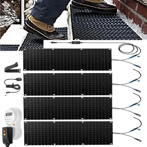 Miniatura 8 de Alfombrillas térmicas para derretir la nieve para entradas, 3/4 piezas, alfombrillas térmicas para derretir la nieve para escaleras, tapetes