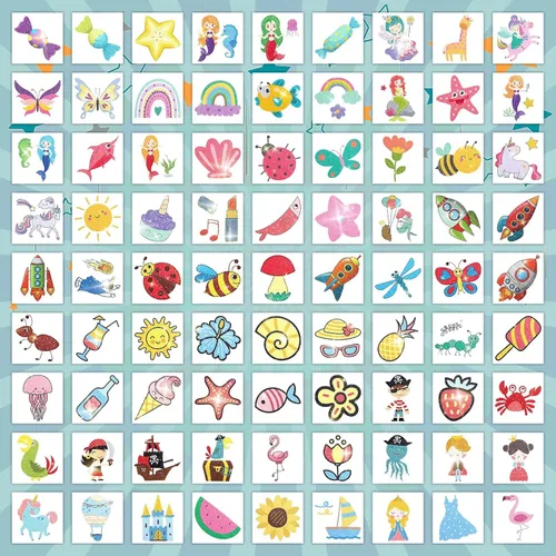 Miniatura 3 de EMOME 204 hojas de tatuajes con purpurina para niños, tatuajes temporales envueltos individualmente para niñas y niños, calcomanías de tatuaje falso