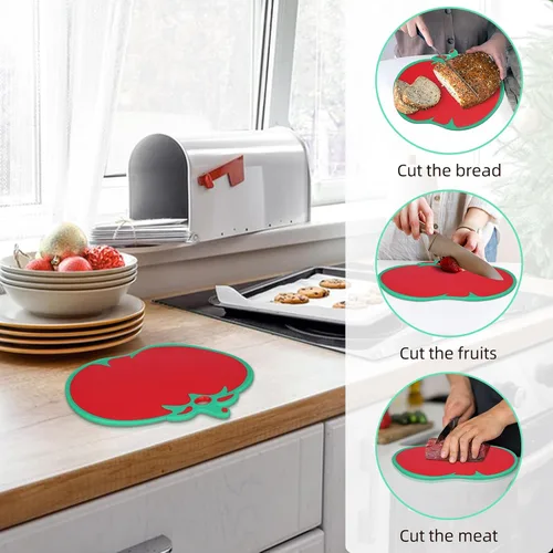 Miniatura 6 de Kichvoe Tabla de cortar con forma de tomate – Tabla de cortar alimentos de cocina de plástico para verduras, frutas, queso, carne Tapete de corte