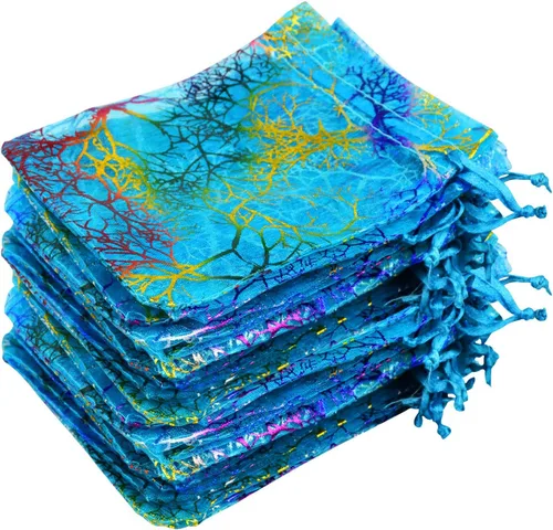 Lote de 100 bolsas de organza con cierre de cordón, color azul, marca Marrywindix, ideales para joyería, dulces, fiestas, bodas y recuerditos