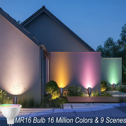 Miniatura 4 de RGB+CCT Iluminación de bajo voltaje para paisaje al aire libre con cambio de color, IP65 impermeable, focos elevados para jardín y patio, focos