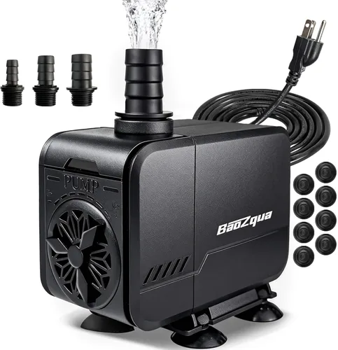 Bomba de agua sumergible de 580 GPH (2200 L/H), bomba de fuente ultra silenciosa de 32 W con elevación de 7.8 pies, flujo ajustable con 3 boquillas