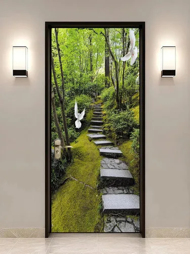 Miniatura 10 de artfanke Adhesivos 3D para puerta, 30.3 x 78.7 pulgadas, papel tapiz de piedra para puerta de escalera de piedra, calcomanías autoadhesivas
