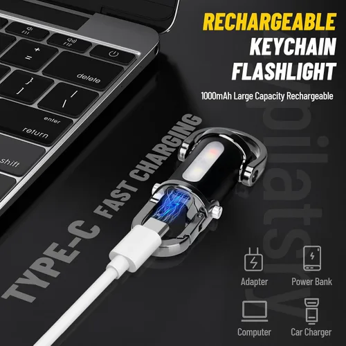 Miniatura 4 de linterna mini LED súper brillante de 1200 lúmenes recargable por USB, pequeña linterna llavero impermeable de rescate, para camping - Negro