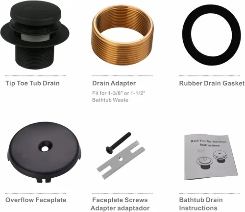 Miniatura 6 de Wellup Kit de conversión de drenaje de bañera con punta negra, kit de recambio de drenaje de baño con placa frontal de desbordamiento de un solo