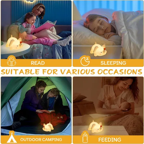 Miniatura 6 de Luz nocturna de elefante para niños con música, lámpara de silicona blanda para guardería, linda luz de animal de 3 niveles regulable y recargable