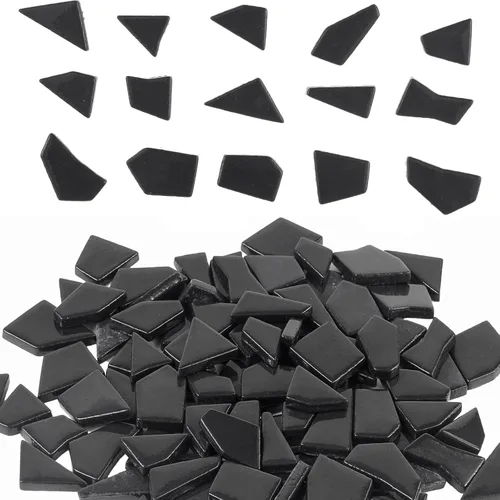 Youway Style Azulejos de mosaico de vidrio negro para manualidades a granel, piezas de vidrio roto de 7.05 oz para bricolaje, decoración de kit de