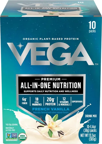 Miniatura 29 de Vega Todo en Uno Nutrición Orgánica - 20 g de proteína de guisante a base de plantas, vainilla francesa, 43 porciones, vitaminas A y C, probióticos