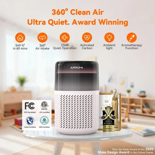 Miniatura 2 de Purificador de aire AIRROMI HEPA para dormitorio y hogar, purificador de aire para mascotas del hogar, elimina el olor a mascotas, olor a arena