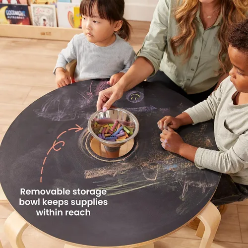 Miniatura 4 de ECR4Kids Juego de mesa redonda de pizarra de madera curvada y silla con respaldo curvo, muebles para niños, natural, 5 piezas