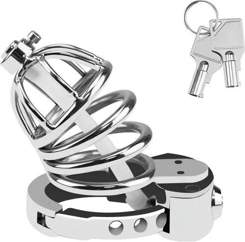 Miniatura 4 de Jaulas de castidad grandes hechas de metal para hombres y pene ajustables en 7 tamaños diferentes dispositivos de chasidad con bloqueo de presión