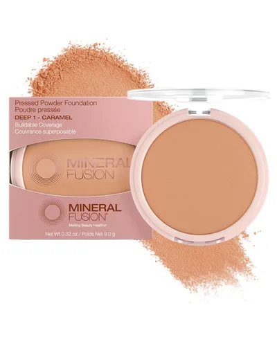 Mineral Fusion Base de maquillaje en polvo prensado, Deep 1, piel media/bronceada con matices dorados, maquillaje de base que desafía la edad con