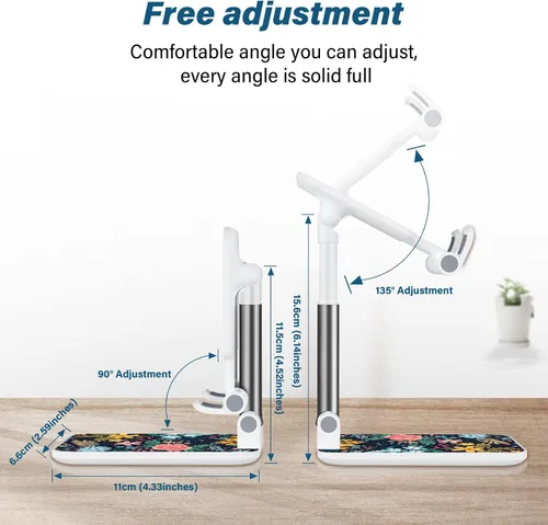 Miniatura 6 de Soporte de teléfono plegable para escritorio - Soporte de teléfono celular de ángulo ajustable - Adecuado para iPhone, Samsung - Flor negra