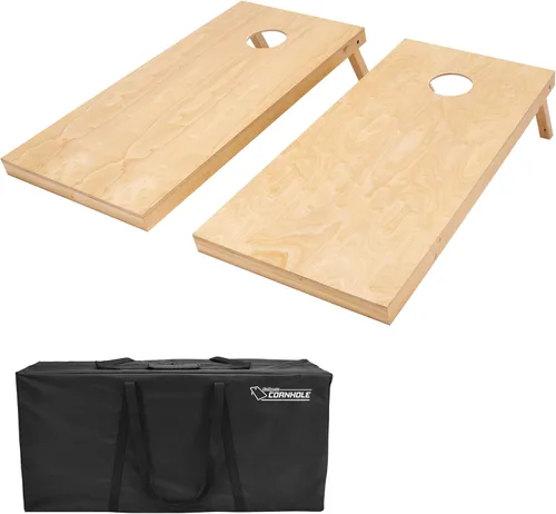 GoSports 4 ft x 2 ft Regulation Size Wooden Cornhole Boards Set with Natural Wood Stain Finish - Includes Carrying Case Sin bolsas de frijol