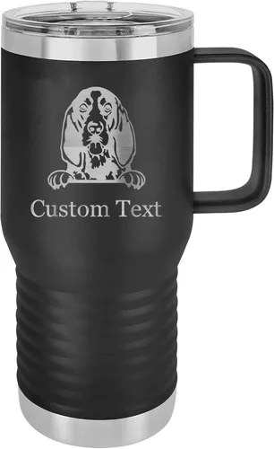 20-Ounce Vacuum Insulated Stainless Steel Tumbler Customized Double-Walled Laser Engraved Coffee Closing Travel Dog Mug, Bluetick Coonhound, Black
