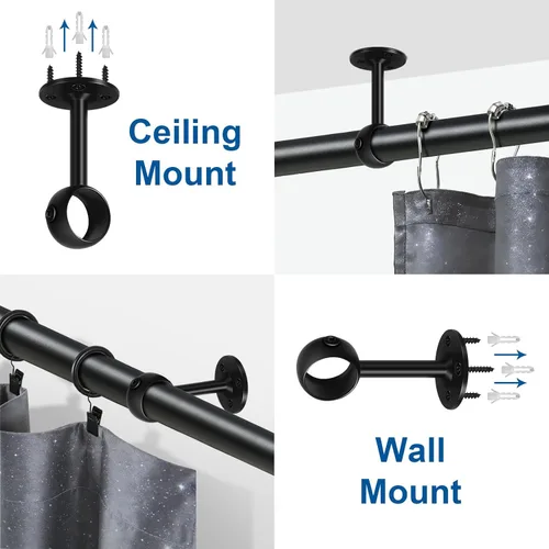 Miniatura 4 de TOKPLNU Soporte de Barra de Cortina de Techo, Soportes de Barra de Cortina de Techo Resistentes, Ganchos Colgadores Negros para Barras de Cortina