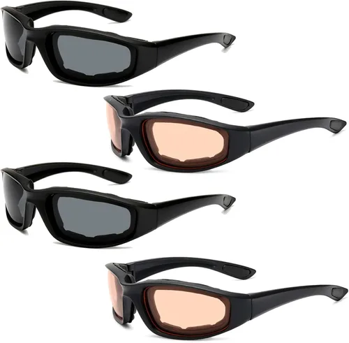 Miniatura 14 de Peciees - Gafas de sol para montar en motocicleta, 4 unidades, para exteriores 4 lentes negro-blanco