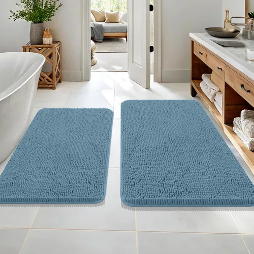 Miniatura 21 de OLANLY Juego de alfombras de baño de 2 piezas, alfombras de baño de chenilla suave y absorbente y alfombra de contorno en forma de U para inodoro