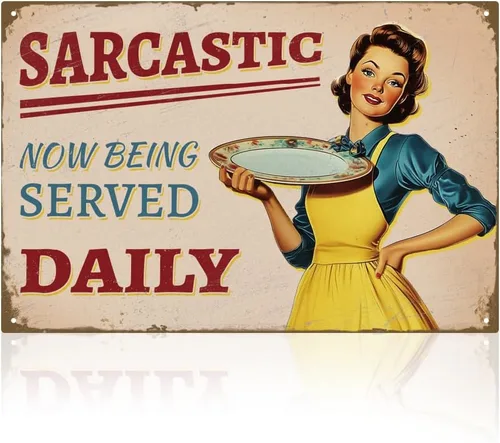 Sarcasm Now Being Served - Letrero de metal vintage para decoración de pared, divertida decoración vintage de cafetería, oficina en casa, cocina,