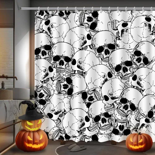 Miniatura 10 de MEHOFOND Cortina de ducha de murciélagos espeluznantes para Halloween, diseño de murciélago volador, cortina de baño decorativa de Halloween