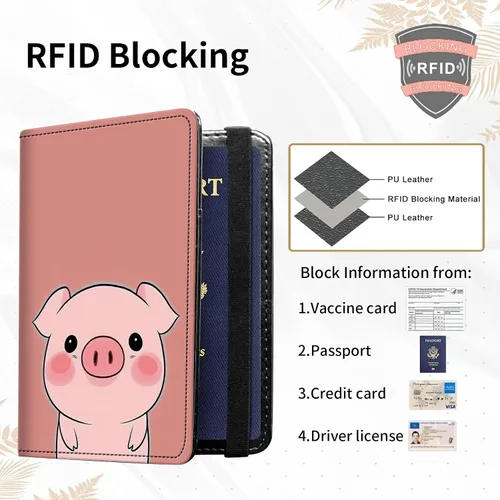 Miniatura 3 de Combo de portatarjetas de pasaporte y vacunación, soporte para pasaporte con ranura para tarjeta de vacunación CDC, cartera con bloqueo RFID