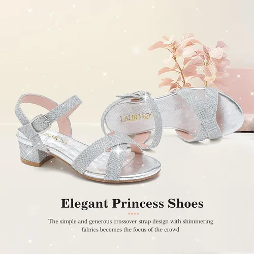 Miniatura 3 de Sandalias para niñas, tacones para niños, puntera abierta, correa al tobillo, zapatos de vestir, flores para boda, fiesta para niños pequeños