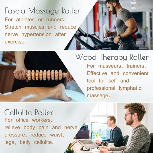 Miniatura 5 de Rodillo de masaje de madera para dar forma al cuerpo, rodillo de terapia de madera con 9 rodillos giratorios, herramienta de masaje anticelulítica