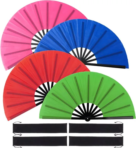 Miniatura 12 de Abanicos de mano plegables grandes para baile de línea, ventilador de rave de 13 pulgadas para bodas, fiestas, festivales y espectáculos de baile