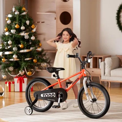 Miniatura 6 de lecoco Bicicleta infantil para niños y niñas, bicicleta infantil de 14, 16, 18 pulgadas, con ruedas de entrenamiento, frenos de pedal, freno de mano