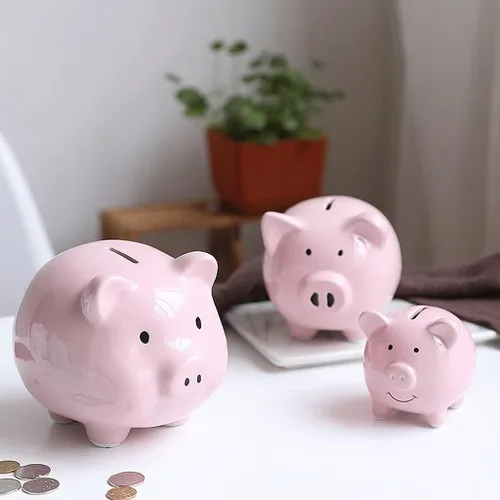Miniatura 6 de Alcancía, alcancía decorativa de cerámica para adultos y niños para apreciar un bonito banco de dinero para niños y niñas (azul, blanco, rosa)