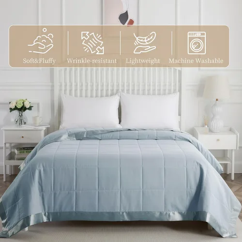 Miniatura 2 de COMFLIVE Manta de Alternativa de Plumón con Ribete de Satén, Manta Tamaño Twin para Cama, Comodidad Ligera para Todas las Estaciones - Comodidad Azul