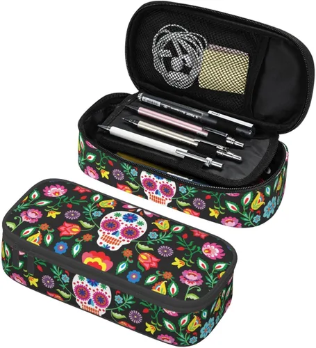 Miniatura 20 de Estuche organizador retro hippie de los años 70 con diseño de hongos florales de gran capacidad, papelería con cremallera, suministros escolares