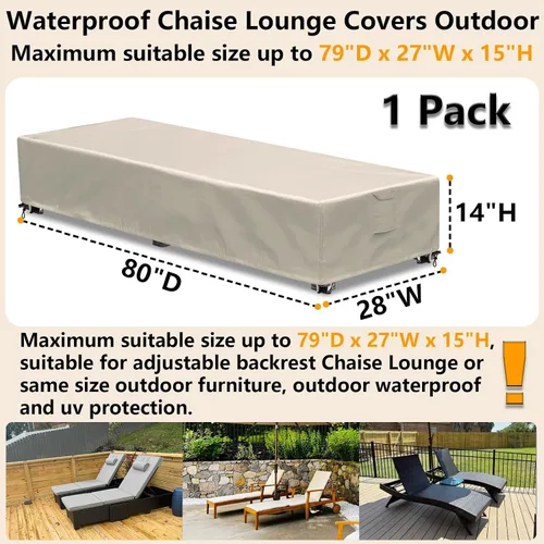 Miniatura 2 de Funda para tumbona para exteriores, 1 paquete de fundas para sillas de patio, impermeables, 600D, material resistente a la intemperie, protección
