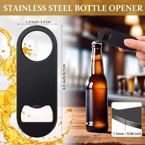 Miniatura 2 de Remerry Abrebotellas plano de acero inoxidable a granel 3.4 x 1.3 pulgadas, llave de cerveza, lata de soda, mini velocidad para cocina, bar o Negro