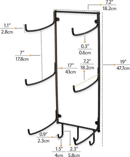 Miniatura 4 de Wallniture Guru - Rodillo de espuma y toallero de pared con 3 ganchos para colgar correa de yoga y bandas de resistencia, metal de 3 secciones Negro
