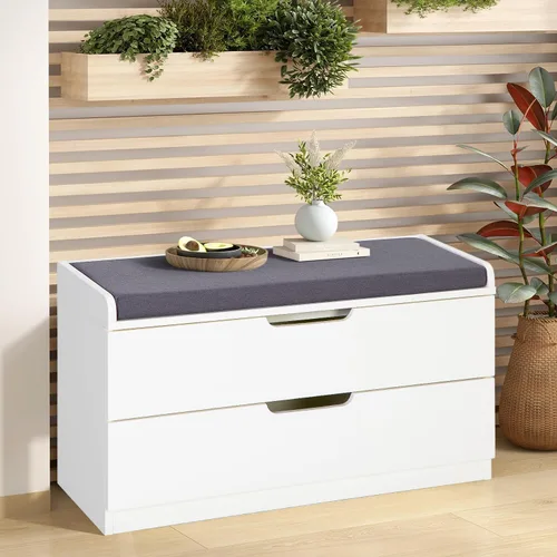 Miniatura 9 de MFSTUDIO Banco Organizador de Zapatos, Banco de Entrada para Zapatos Blanco con Asiento y Cojín Acolchado, Organizador de Zapatos Independiente