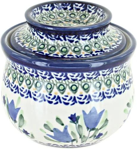 Blue Rose Polish Pottery - Mantequillera francesa de tulipán azul, se adapta a 1 barra, plato de mantequilla para organización y almacenamiento de