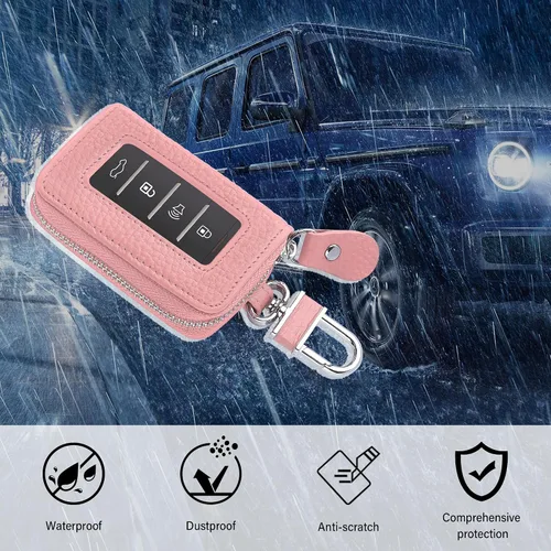Miniatura 7 de Funda para Llavero de Coche para Reemplazar Funda Antigua, Funda para Llave de Coche de Cuero Genuino con Anillo para Llaves y Llavero (Negro)