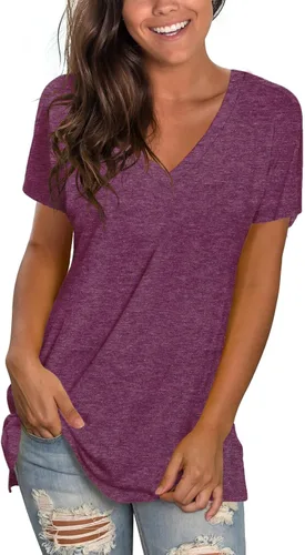 Miniatura 31 de Sipaya - Camiseta de mujer con cuello en V, básica, de ajuste suelto, manga corta, estilo casual