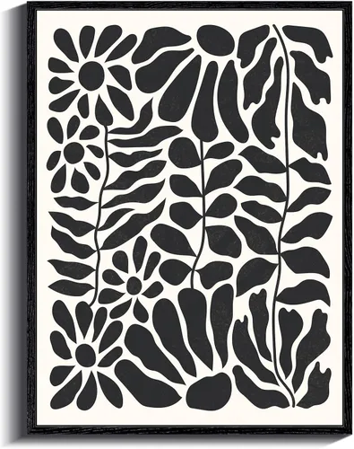 ARPEOTCY Lienzo enmarcado negro para la pared, decoración floral abstracta en blanco y negro, cuadros florales botánicos vintage, decoración del
