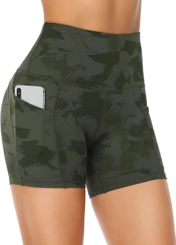 Miniatura 4 de Oalka Pantalones cortos de yoga para mujer, con bolsillos laterales, cintura alta, para entrenamiento, correr, deportes, 4 pulgadas
