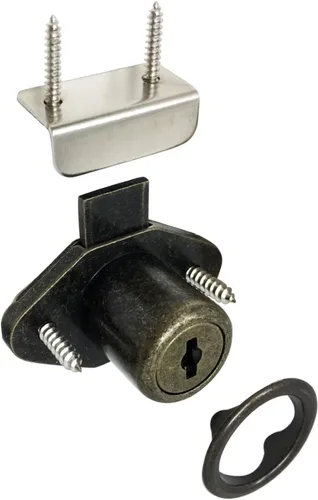Desunia Cerradura de escritorio de oficina para cajón y puerta, orificio de 7/8 pulgadas (.875 pulgadas), latón antiguo, con llave igual, incluye