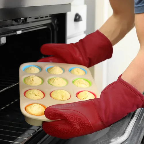 Miniatura 8 de HOMWE - Manopla de horno profesional de silicona, guantes con forro acolchado, agarraderas resistentes al calor, guantes flexibles para horno, 1
