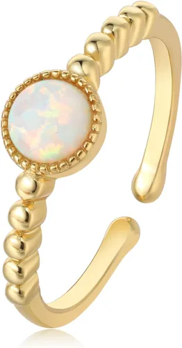 Estilo victoriano vintage chapado en oro amarillo de 14 quilates, plata de ley 925 de 0.197 in, redondo, multicolor, ópalo blanco creado al fuego,
