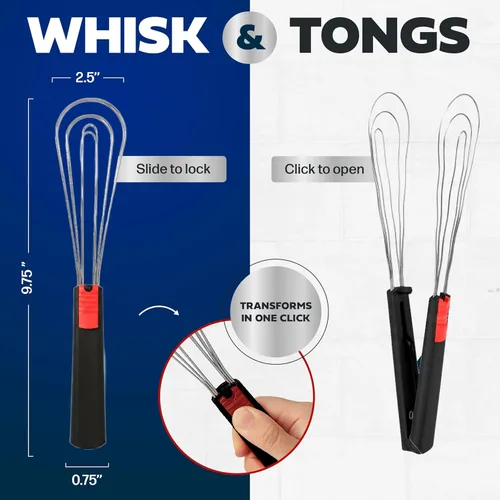 Miniatura 2 de Batidor plano y pinzas para cocinar: herramienta de cocina multiusos para batir huevos, pinzas para ensalada, barbacoa, batidor para cocinar