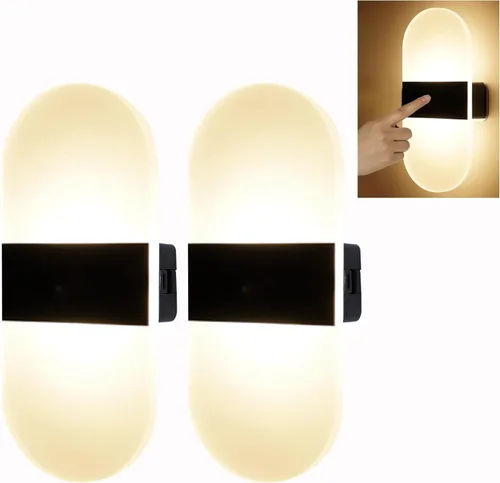 Miniatura 11 de Modernos apliques de pared, 2 lámparas de pared LED acrílicas para sala de estar, dormitorio, pasillo, funciona con pilas USB recargable, luz