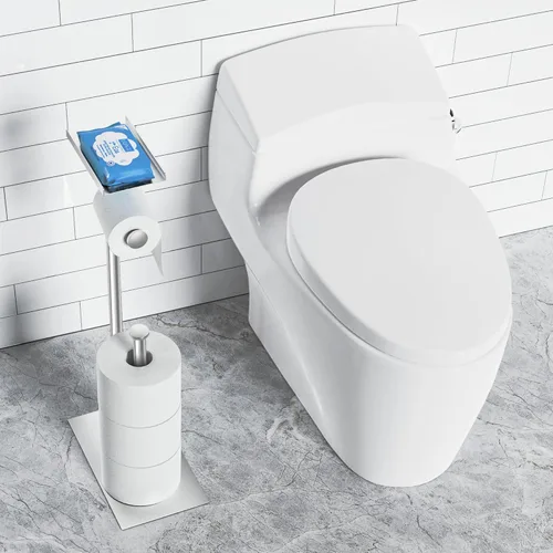 Miniatura 7 de Cisily Soporte de papel higiénico de acero inoxidable plateado con estante para teléfono, decoración para baño. Soporte para rollo de papel Plata